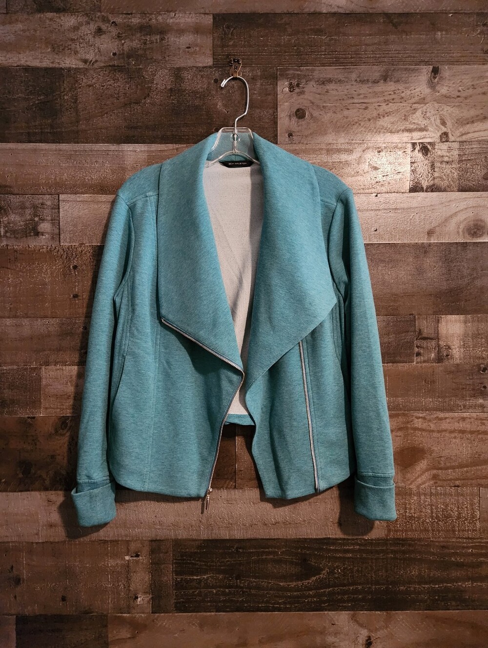 H by Halston Teal Asymmetrical Moto Style Sweater - Label Size 10